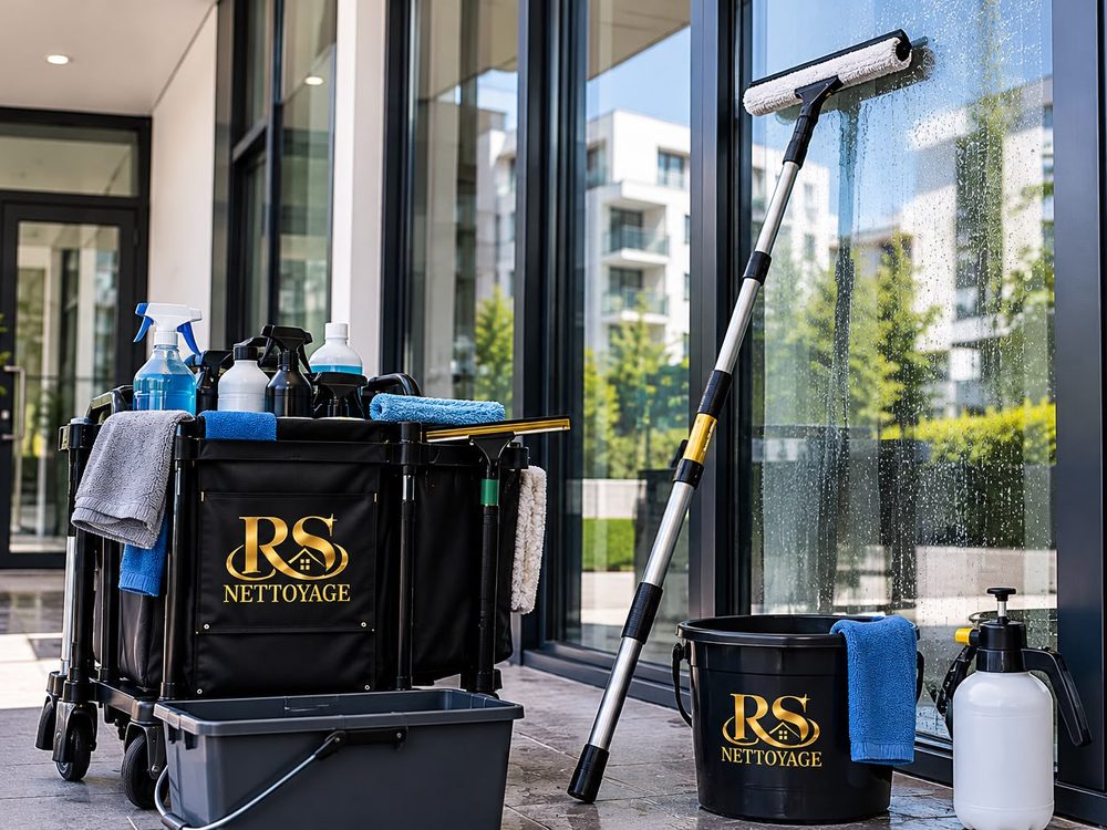 Matériel RS Nettoyage de lavage de vitres devant une baie vitrée